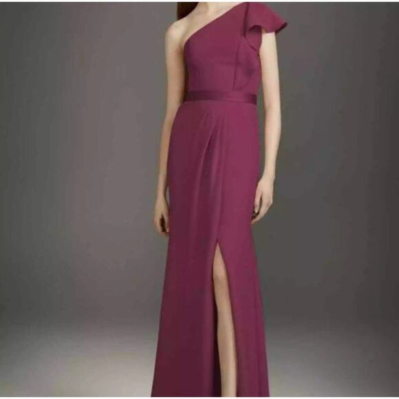 White by Vera Wang Bridesmaid Dress 12 Wine Wedding One Shoulder Ruffle Formal - Picture 1 of 12